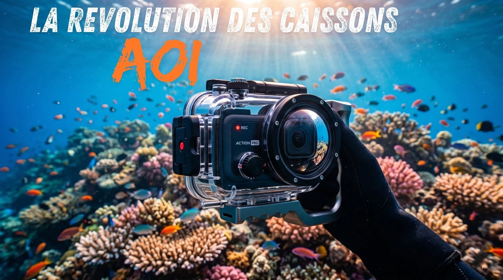 AOI: 3 underwater action cameras, Quick Release, wide-angle and macro