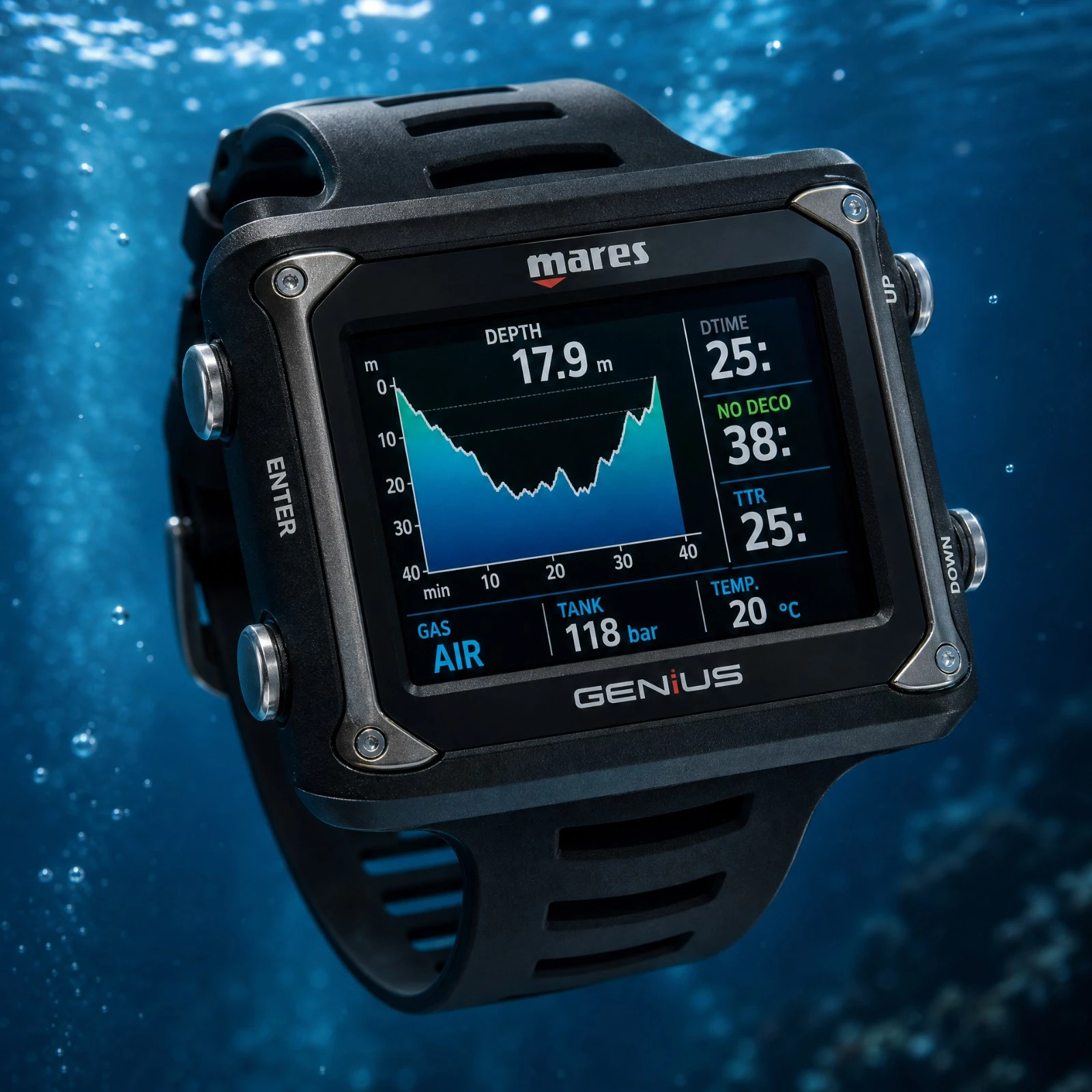 Test van de Mares Genius: Het grote scherm als hulpmiddel voor trimixduiken.