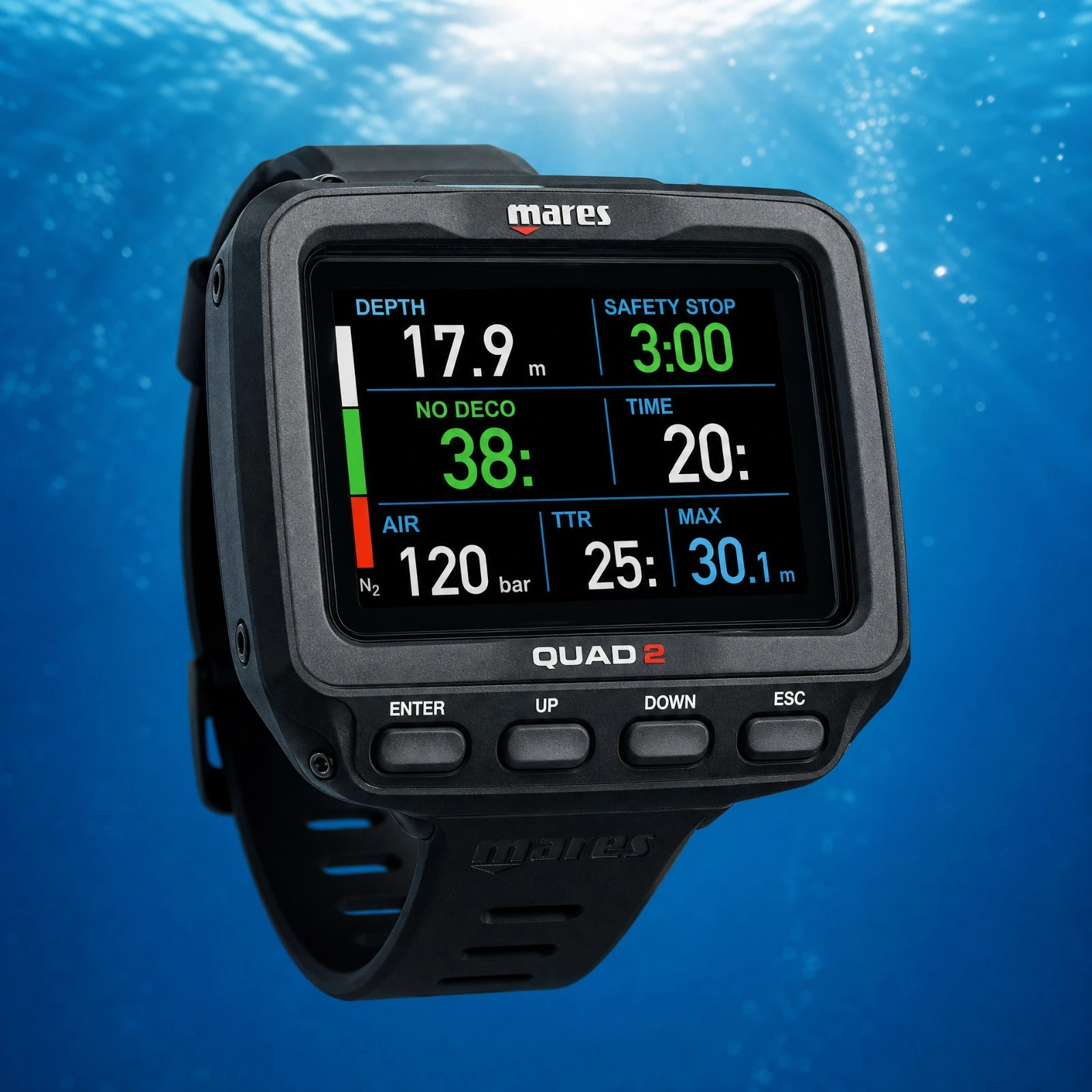 Mares Quad 2 Test: The large-screen dive computer and Trimix functionality.