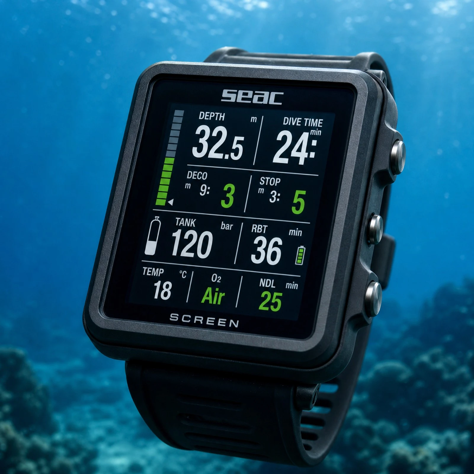 SEAC Screen Test: Maximum readability underwater.